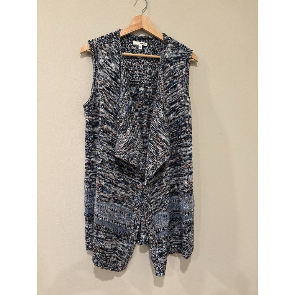 Women’s Blue Lagen Look Sleeveless Duster Sweater Size Medium